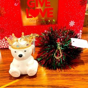 NWT Royal Bear w/ Jewel-adorned Gold Crown & Shiny Tinsel Pouf Pocket Bac Holder